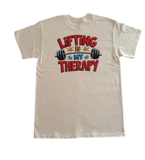 Lifting is Therapy T-Shirt | Sand Color Gym Tee